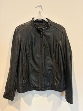 Banana Republic Black Leather Zip-Front Jacket